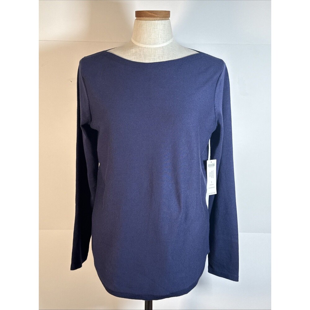 Chico's Navy Blue Boatneck Top Sweater Size 1 NWT Long Sleeve Minimalist 8/10